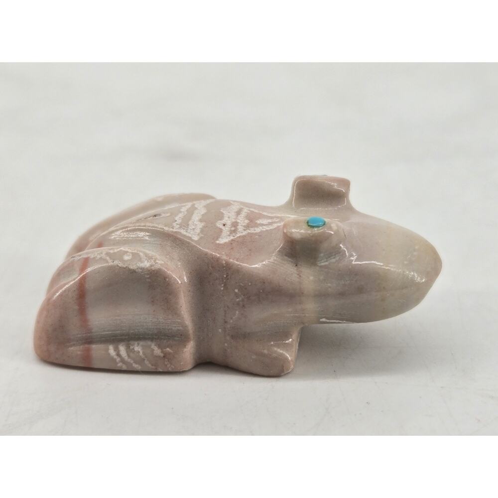 Mini Carved Stone Zuni Fetish Frog Toad Etched Turquoise Eyes By Adrian Cachini - Picture 9 of 12